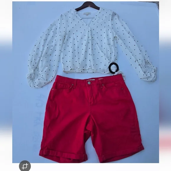 BundleVintage America Red DenimShorts &The Line of Style Polka Dot Wrap Blouse - Picture 3 of 15